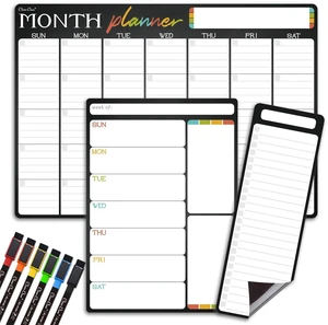 Magnetic Dry Erase Monthly Calendar Set - 17"x12" Monthly and 8.5"x12" Weekly Calendar, 4"x12" List Board for Fridge - 6 Extra Fine Point Dry Erase Markers Included - Shipped Flat Magnetic Dry Erase Monthly Calendar Set - 17"x12" Monthly and 8.5"x12" Weekly Calendar, 4"x12" List Board for Fridge - 6 Extra Fine Point Dry Erase Markers Included - Shipped Flat