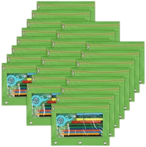 Pencil Pouch for 3 Ring Binder, Zipper Pencil Pouches Bulk, Pencil Case Pouch with Clear Window for Class, School, Office, Green, 24 Packs Pencil Pouch for 3 Ring Binder, Zipper Pencil Pouches Bulk, Pencil Case Pouch with Clear Window for Class, School, Office, Green, 24 Packs