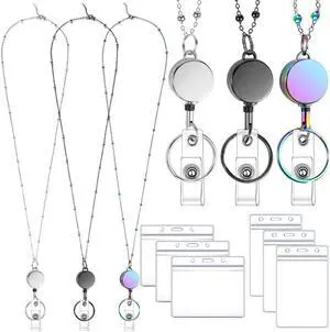 3 Pack Badge Lanyards with Retractable Reel and 6 Id Holders Stainless Steel Beaded Lanyards, 33.5 In Length, 13.5 In Retractable Reel, Waterproof Horizontal & Vertical Holders 3 Pack Badge Lanyards with Retractable Reel and 6 Id Holders Stainless Steel Beaded Lanyards, 33.5 In Length, 13.5 In Retractable Reel, Waterproof Horizontal & Vertical Holders