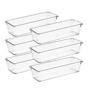 6 Pack Drawer Organizer, 3" x 9" Plastic Storage Bins Acrylic Tray Design, Non-Slip Pads, For Makeup, Jewelry, Kitchen Utensils, Bathroom, Office Storage 6 Pack Drawer Organizer, 3" x 9" Plastic Storage Bins Acrylic Tray Design, Non-Slip Pads, For Makeup, Jewelry, Kitchen Utensils, Bathroom, Office Storage