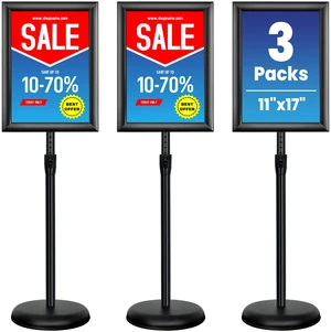 3 Pack 11x17 Inch Sign Holder Stand, Adjustable Pedestal Sign Stand, Heavy Duty Floor Standing Sign Holder, Aluminum Snap Open Frame Poster Stand, Vertical & Horizontal Display (Black) 3 Pack 11x17 Inch Sign Holder Stand, Adjustable Pedestal Sign Stand, Heavy Duty Floor Standing Sign Holder, Aluminum Snap Open Frame Poster Stand, Vertical & Horizontal Display (Black)