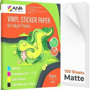 Printable Vinyl Sticker Paper for Inkjet Printer - Matte White - 100 Self-Adhesive Sheets - Waterproof Decal Paper - Standard Letter Size 8.5"x11" Printable Vinyl Sticker Paper for Inkjet Printer - Matte White - 100 Self-Adhesive Sheets - Waterproof Decal Paper - Standard Letter Size 8.5"x11"