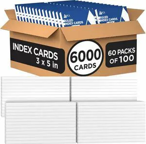 3 x 5 Index Cards Bulk (6000 Cards), Note Cards 4x6, Notecards, Flash Cards For Studying, 100 Per Pack, (60 Pack, 3X5) 3 x 5 Index Cards Bulk (6000 Cards), Note Cards 4x6, Notecards, Flash Cards For Studying, 100 Per Pack, (60 Pack, 3X5)