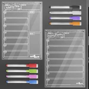 Acrylic Magnetic Planner & Menu Board Set - Clear - 2 Pack Includes Weekly Meal Planner & Menu Board for Fridge - Includes 8 Magnetic Markers - Clear 14.5" x 10.2" Boards Acrylic Magnetic Planner & Menu Board Set - Clear - 2 Pack Includes Weekly Meal Planner & Menu Board for Fridge - Includes 8 Magnetic Markers - Clear 14.5" x 10.2" Boards