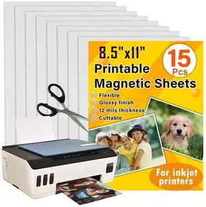 Printable Magnetic Sheets 8.5 x 11, Glossy 15Pcs for Inkjet Printers Print Paper Non-Adhesive Backing, 12 mil, Flexible Magnet Photos for DIY Crafts, Refrigerator, Classroom and Office Decor Printable Magnetic Sheets 8.5 x 11, Glossy 15Pcs for Inkjet Printers Print Paper Non-Adhesive Backing, 12 mil, Flexible Magnet Photos for DIY Crafts, Refrigerator, Classroom and Office Decor