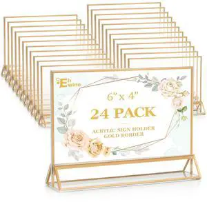 24 Pack Acrylic Sign Holder 4 x 6 Horizontal, Double-Sided Stand up Table Top Sign Holders, Gold Acrylic Picture Frame Menu Flyer Paper Holder Display Stand for Office Business Store Wedding Party 24 Pack Acrylic Sign Holder 4 x 6 Horizontal, Double-Sided Stand up Table Top Sign Holders, Gold Acrylic Picture Frame Menu Flyer Paper Holder Display Stand for Office Business Store Wedding Party