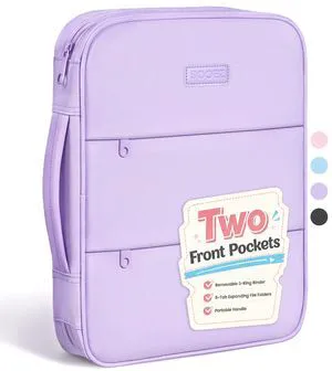 Cute Zipper Binder Bag, 1 Inch Binders 3 Ring O-Ring with Handle 5-Tab Divider Accordion File Organizer, 500-Sheet Capacity Three Ring Binder, Multi-Pocket Organizer for School, Purple Cute Zipper Binder Bag, 1 Inch Binders 3 Ring O-Ring with Handle 5-Tab Divider Accordion File Organizer, 500-Sheet Capacity Three Ring Binder, Multi-Pocket Organizer for School, Purple