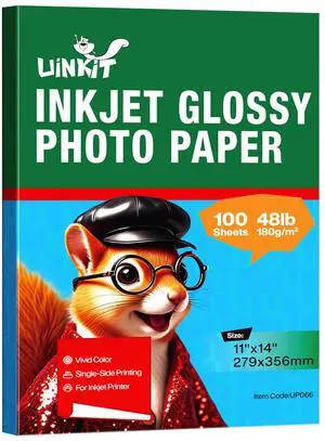 180gsm Glossy Photo Paper 11x14 Inches - 100 Sheets for Dye Ink | Quick Dry, No Smudging | Single-Sided Pro Finish, Thick 48lb No Curling 180gsm Glossy Photo Paper 11x14 Inches - 100 Sheets for Dye Ink | Quick Dry, No Smudging | Single-Sided Pro Finish, Thick 48lb No Curling
