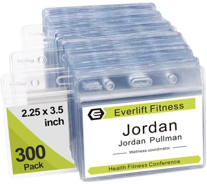 300 Pcs Clear Plastic Horizontal Name Tag Badge ID Card Holders 300 Pcs Clear Plastic Horizontal Name Tag Badge ID Card Holders