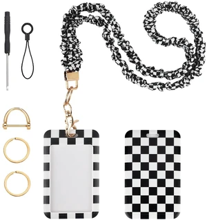 Teacher Lanyard, Scrunchie Lanyard with ID Badge for Women Men Soft Stretchy Lanyards Retractable Lanyards for Id Badges Keys Neck Grid Style Teacher Lanyard, Scrunchie Lanyard with ID Badge for Women Men Soft Stretchy Lanyards Retractable Lanyards for Id Badges Keys Neck Grid Style