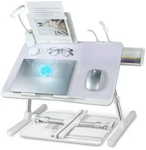 Adjustable Laptop Lap Desk with Cooling Fan USB Light for Adults 60x40cm,Grey Adjustable Laptop Lap Desk with Cooling Fan USB Light for Adults 60x40cm,Grey