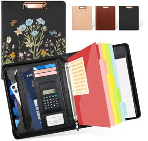 Leather Portfolio Folder with Zipper - 3 Ring Binder with Clipbard - Calculator, 12.1 Tablet Sleeve, 5 Dividers with 10 Pockets, Refillable Notepad, Card Holder (Bushes) Leather Portfolio Folder with Zipper - 3 Ring Binder with Clipbard - Calculator, 12.1 Tablet Sleeve, 5 Dividers with 10 Pockets, Refillable Notepad, Card Holder (Bushes)