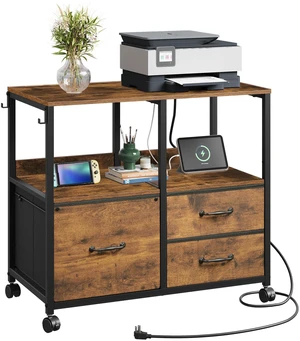 3 Drawer Mobile File Cabinet, Fabric Filing Cabinet, Rustic Brown Lateral Rolling Printer Stand with Charging Station & Storage Shelf, Fits A4 or Letter Size, Adjustable Shelf for Home Office 3 Drawer Mobile File Cabinet, Fabric Filing Cabinet, Rustic Brown Lateral Rolling Printer Stand with Charging Station & Storage Shelf, Fits A4 or Letter Size, Adjustable Shelf for Home Office