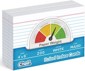 Heavyweight Index Cards 4x6, 200 Count, White Color, Ruled 65 lb. Cover Weight, Ruled Front and Blank Back, Easy Writing, Not Easy to Penetrate Ink Heavyweight Index Cards 4x6, 200 Count, White Color, Ruled 65 lb. Cover Weight, Ruled Front and Blank Back, Easy Writing, Not Easy to Penetrate Ink