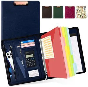 3 Ring Portfolio Binder with Zipper, Leather Clipboard with Storage, Padfolio Folder for Men, 12.1 Tablet Sleeve, 5 Dividers with Pocket, Refillable Notepad, Card Slot (Navy Bule) 3 Ring Portfolio Binder with Zipper, Leather Clipboard with Storage, Padfolio Folder for Men, 12.1 Tablet Sleeve, 5 Dividers with Pocket, Refillable Notepad, Card Slot (Navy Bule)
