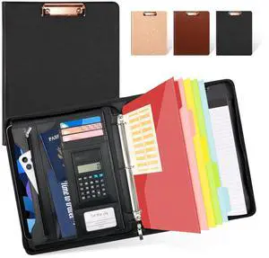 Zippered Padfolio Portfolio Folder, Leather Clipboard with Storage, 3 Ring Binder 1 Inch,12.1 Tablet Sleeve, 5 Dividers with Pocket, Refillable Notepad, Card Slot (Classic Black) Zippered Padfolio Portfolio Folder, Leather Clipboard with Storage, 3 Ring Binder 1 Inch,12.1 Tablet Sleeve, 5 Dividers with Pocket, Refillable Notepad, Card Slot (Classic Black)