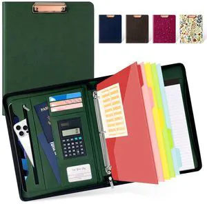 Green Clipboard with Storage 3 Binder Leather Portfolio Folder with Zipper, 12.1 Tablet Sleeve, 5 Dividers with Pocket, Refillable Notepad, Card Slot Green Clipboard with Storage 3 Binder Leather Portfolio Folder with Zipper, 12.1 Tablet Sleeve, 5 Dividers with Pocket, Refillable Notepad, Card Slot