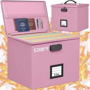 Pink Fire Proof File Box for Documents - Portable Fireproof Document Organizer Box with Handle Waterproof Safe Locking Folder Storage with Lid Pink Fire Proof File Box for Documents - Portable Fireproof Document Organizer Box with Handle Waterproof Safe Locking Folder Storage with Lid