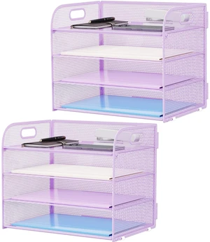 2 Pack 4 Tier Paper Organizer Letter Tray - Mesh Desk File Organizer with Handle, Paper Sorter Organizer for Letter/A4 Office File Folder Holder (Purple, 12.6" x 9.1" x 10.7") 2 Pack 4 Tier Paper Organizer Letter Tray - Mesh Desk File Organizer with Handle, Paper Sorter Organizer for Letter/A4 Office File Folder Holder (Purple, 12.6" x 9.1" x 10.7")
