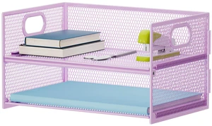 2 Tier Paper Organizer Letter Tray, Mesh File Organizer with Handle, Paper Sorter Desk Organizer for Home Office Supplies - Purple 2 Tier Paper Organizer Letter Tray, Mesh File Organizer with Handle, Paper Sorter Desk Organizer for Home Office Supplies - Purple