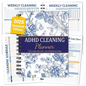 ADHD Cleaning Planner, Blue Floral Daily Weekly Monthly Checklists Spiral Bound Schedule Organizer for Adults & Teens, Weekly & Monthly Household Tracker for ADHD Minds, Stress-Free Housework ADHD Cleaning Planner, Blue Floral Daily Weekly Monthly Checklists Spiral Bound Schedule Organizer for Adults & Teens, Weekly & Monthly Household Tracker for ADHD Minds, Stress-Free Housework