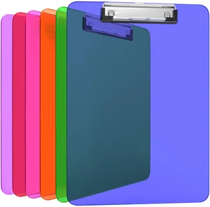 Acrylic Clipboards 12.5 x 9, Transparent Assorted Colored 6 Pack Letter Size Clipboards with Low Profile Metal Clips, Hold up to 100 Sheets, Lightweight Set for Classroom, School, Office & Home Acrylic Clipboards 12.5 x 9, Transparent Assorted Colored 6 Pack Letter Size Clipboards with Low Profile Metal Clips, Hold up to 100 Sheets, Lightweight Set for Classroom, School, Office & Home