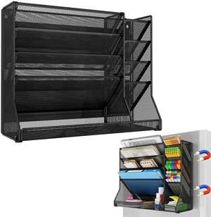 5-Tier Magnetic File Organizer R-Shaped Base Wall Hanging Black Magnetic file holder for refrigerator, 5-tier wall mount file organizer, paper holder for file cabinet, cubicle organization 5-Tier Magnetic File Organizer R-Shaped Base Wall Hanging Black Magnetic file holder for refrigerator, 5-tier wall mount file organizer, paper holder for file cabinet, cubicle organization