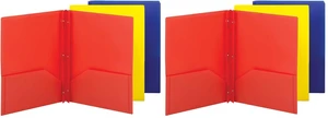 Poly Two-Pocket Folder,Three-Hole Punch Prong Fasteners,Letter Size,Assorted Colors,3 per Pack (87738),(Pack of 2) Poly Two-Pocket Folder,Three-Hole Punch Prong Fasteners,Letter Size,Assorted Colors,3 per Pack (87738),(Pack of 2)