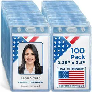 USA Plastic Waterproof ID Badge Holders (Clear, 2.25x3.5 Inch, 100 Pack), Vertical Hanging Name Card Holder with Zipper, Resealable Bulk Nametag Holders USA Plastic Waterproof ID Badge Holders (Clear, 2.25x3.5 Inch, 100 Pack), Vertical Hanging Name Card Holder with Zipper, Resealable Bulk Nametag Holders