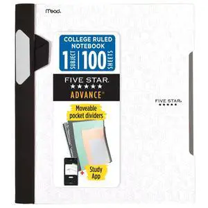 Advance Spiral Notebook + Study App, 1 Subject, College Ruled Paper, 8-1/2" x 11", 100 Sheets, Spiral Guard, Movable Tabbed Dividers, White (820012B-ECM) Advance Spiral Notebook + Study App, 1 Subject, College Ruled Paper, 8-1/2" x 11", 100 Sheets, Spiral Guard, Movable Tabbed Dividers, White (820012B-ECM)
