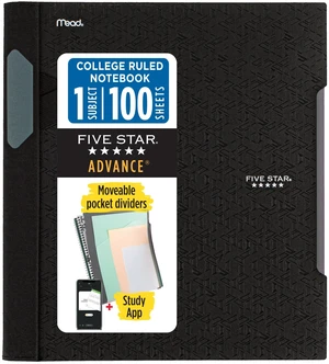 Advance Spiral Notebook + Study App, 1 Subject, College Ruled Paper, 8-1/2" x 11", 100 Sheets, Spiral Guard, Movable Tabbed Dividers, Black (820012A-ECM) Advance Spiral Notebook + Study App, 1 Subject, College Ruled Paper, 8-1/2" x 11", 100 Sheets, Spiral Guard, Movable Tabbed Dividers, Black (820012A-ECM)