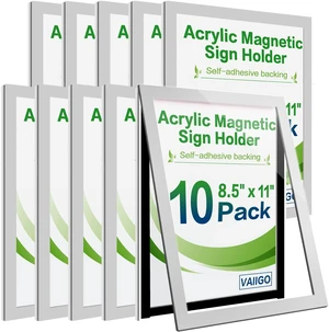 10Pack Acrylic Sign Holder 8.5" x 11" Wall Mount, Self Adhesive Magnetic Display Frame with Tape, Plastic Clear Acrylic Frame for Wall, Office, Store, Home 10Pack Acrylic Sign Holder 8.5" x 11" Wall Mount, Self Adhesive Magnetic Display Frame with Tape, Plastic Clear Acrylic Frame for Wall, Office, Store, Home