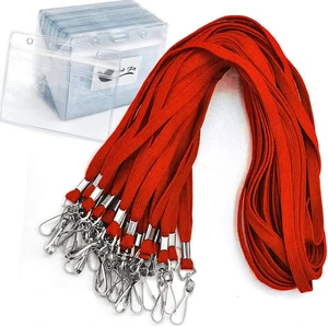 ® Lanyard/Badge Holder Pairs (Set of 50, Red): Woven Round Lanyard & Horizontal Sealable Waterproof Clear Plastic ID Card Name Tag Holder ® Lanyard/Badge Holder Pairs (Set of 50, Red): Woven Round Lanyard & Horizontal Sealable Waterproof Clear Plastic ID Card Name Tag Holder