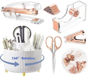 Rose Gold Desk Organizers and Accessories with Desk Organizer 360° Rotating Pen Holder and Office Supplies, Cute Stationery Supplies Set Rose Gold Desk Organizers and Accessories with Desk Organizer 360° Rotating Pen Holder and Office Supplies, Cute Stationery Supplies Set