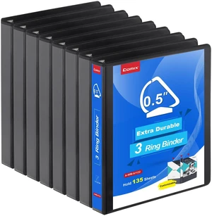 Heavy Duty 0.5 inch Slant-D Ring View Binder, 1/2 inch 3 Ring Binders, Hold 125 Sheets of 8.5" x 11" Paper, 8 Pack (Black) Heavy Duty 0.5 inch Slant-D Ring View Binder, 1/2 inch 3 Ring Binders, Hold 125 Sheets of 8.5" x 11" Paper, 8 Pack (Black)