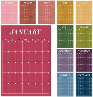 Undated Wall Calendar, Colorful, 12 Pcs for Classroom Office Home, Dry Erase Reusable Design, 16''x12'' Large Size, Undated Yearly, Back to School Christmas Supplies Undated Wall Calendar, Colorful, 12 Pcs for Classroom Office Home, Dry Erase Reusable Design, 16''x12'' Large Size, Undated Yearly, Back to School Christmas Supplies