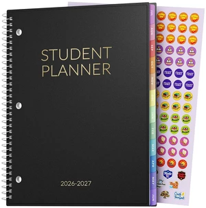 Student Planner 2026-2027, Middle or High School Planner for Academic Jul. 2026 - Jun. 2027, 8.5"×11" Lesson Plan Book with PVC Waterproof Cover, 3-Hole Punched, Bookmark,Planning Stickers,Black Student Planner 2026-2027, Middle or High School Planner for Academic Jul. 2026 - Jun. 2027, 8.5"×11" Lesson Plan Book with PVC Waterproof Cover, 3-Hole Punched, Bookmark,Planning Stickers,Black