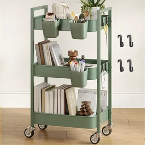 3 Tier Rolling Cart,Utility Cart with Locking Wheels, Hanging Cups,&Hooks, Heavy Duty Metal Storage Organizer Cart for Kitchen,Office, Bathroom,Craft Room,Green 3 Tier Rolling Cart,Utility Cart with Locking Wheels, Hanging Cups,&Hooks, Heavy Duty Metal Storage Organizer Cart for Kitchen,Office, Bathroom,Craft Room,Green