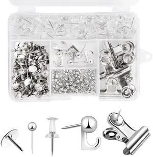 310 Pcs Silver Push Pins Set, 5 Styles for Cork Board, Office, Home Plastic & Metal; Reusable 5-Compartment Box; For Notes, Photos, Maps, Calendars; Office, School, Home Use 310 Pcs Silver Push Pins Set, 5 Styles for Cork Board, Office, Home Plastic & Metal; Reusable 5-Compartment Box; For Notes, Photos, Maps, Calendars; Office, School, Home Use