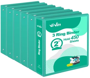 2 Inch Round Ring View Binder for Durability, 6 Pack (Lake Green) Standard 3 Ring Binder for 450 Sheets of US Letter Size Paper, PVC-Free, Clear Front Pocket, Office Home School Use 2 Inch Round Ring View Binder for Durability, 6 Pack (Lake Green) Standard 3 Ring Binder for 450 Sheets of US Letter Size Paper, PVC-Free, Clear Front Pocket, Office Home School Use