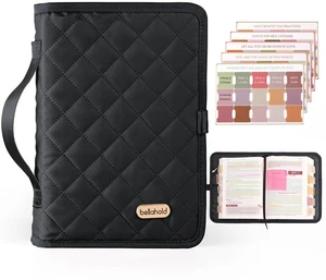 Adjustable Bible Cover with 75 Bible Tabs - Bible Cover Case for Women Waterproof, Washable Quilted Bible Cases for Women with Bible Accessories, Christian Bible Gifts for Women Mom (Black, XL) Adjustable Bible Cover with 75 Bible Tabs - Bible Cover Case for Women Waterproof, Washable Quilted Bible Cases for Women with Bible Accessories, Christian Bible Gifts for Women Mom (Black, XL)