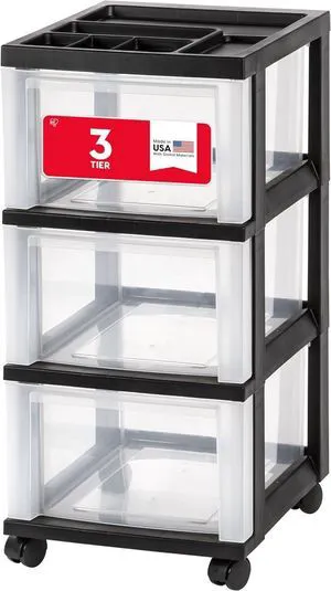 3-Drawer Rolling Storage Cart, Black/Clear Keep classroom supplies, teacher essentials, craft materials, and learning tools organized with easy-access drawers 3-Drawer Rolling Storage Cart, Black/Clear Keep classroom supplies, teacher essentials, craft materials, and learning tools organized with easy-access drawers