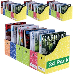 Magazine File Holder - Set of 24 Floral - Office Desk Organizer - Sturdy Cardboard - New Upgraded Double Front Panel for More Stability - Full 4 Inch Wide - Easy Assemble Magazine File Holder - Set of 24 Floral - Office Desk Organizer - Sturdy Cardboard - New Upgraded Double Front Panel for More Stability - Full 4 Inch Wide - Easy Assemble