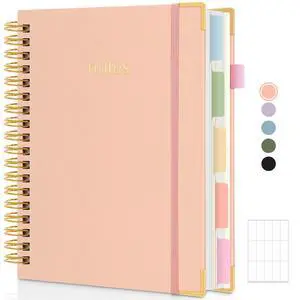 5 Subject Notebook with Dividers and Tabs, 8" x 10" College Ruled Notebook for Work, 300 Pages Spiral Journal for Women, Pink 5 Subject Notebook with Dividers and Tabs, 8" x 10" College Ruled Notebook for Work, 300 Pages Spiral Journal for Women, Pink