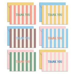 Summer Stripes Thank You Cards Set of 24 Blank Cards with Envelopes 6 Colorful Designs (4 of Each) 4x5.5 Flat Note Cards Pastel Pink, Blue & Yellow Envelopes Thick Paper Summer Stripes Thank You Cards Set of 24 Blank Cards with Envelopes 6 Colorful Designs (4 of Each) 4x5.5 Flat Note Cards Pastel Pink, Blue & Yellow Envelopes Thick Paper