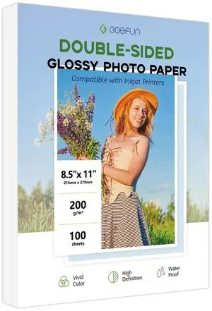 Double Sided Glossy Photo Paper 8.5x11 100 Pack, 54LB Inkjet Printer Paper 8.5 x 11 Glossy Picture Paper 200GSM for Crafting, Chip Bags, Calendars, Menus, Cards and Invitations Double Sided Glossy Photo Paper 8.5x11 100 Pack, 54LB Inkjet Printer Paper 8.5 x 11 Glossy Picture Paper 200GSM for Crafting, Chip Bags, Calendars, Menus, Cards and Invitations