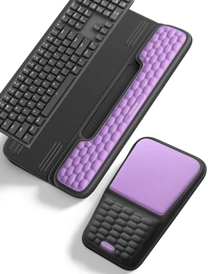 Keyboard Stand and Mouse Pad Set with Wrist Rest and Storage Soft Memory Foam Computer Wrist Support Pad, Ergonomic Keyboard Riser Holder Lift for Office, Gaming, Purple and Black Keyboard Stand and Mouse Pad Set with Wrist Rest and Storage Soft Memory Foam Computer Wrist Support Pad, Ergonomic Keyboard Riser Holder Lift for Office, Gaming, Purple and Black