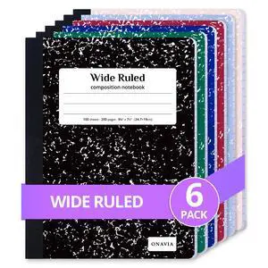 Composition Notebook Wide Ruled 6 Pack, 200 Pages, Assorted 100 ct, 9.75 x 7.5 in, Wide Ruled Composition Notebook, Durable Comp Book, School Notebooks, Note Taking, Students Composition Notebook Wide Ruled 6 Pack, 200 Pages, Assorted 100 ct, 9.75 x 7.5 in, Wide Ruled Composition Notebook, Durable Comp Book, School Notebooks, Note Taking, Students