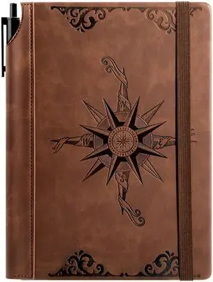 Compass Leather Journal for Men Women, A5 Lined Notebook Writing Gift 288 Pages 100 GSM Acid-free Paper, Bleed-free, Pen holder, Lay Flat, For Daily Writing, Office, Gifting Compass Leather Journal for Men Women, A5 Lined Notebook Writing Gift 288 Pages 100 GSM Acid-free Paper, Bleed-free, Pen holder, Lay Flat, For Daily Writing, Office, Gifting