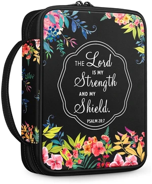 Bible Cover, Carrying Book Case Bible Bag with Handle Church Protective with Zippered Pocket, Gift for Mother Lady Women Men, Floral Black Bible Cover, Carrying Book Case Bible Bag with Handle Church Protective with Zippered Pocket, Gift for Mother Lady Women Men, Floral Black